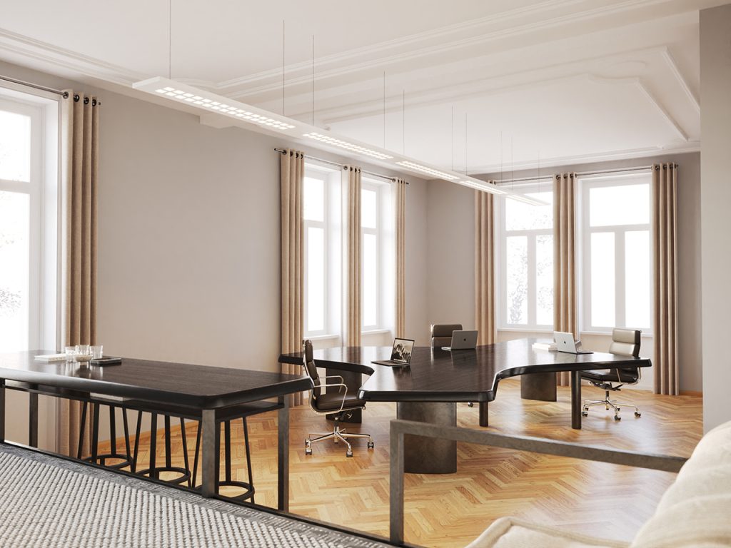three part desk of wombat vienna office interior design rendering copyright archisphere architect and interior designer